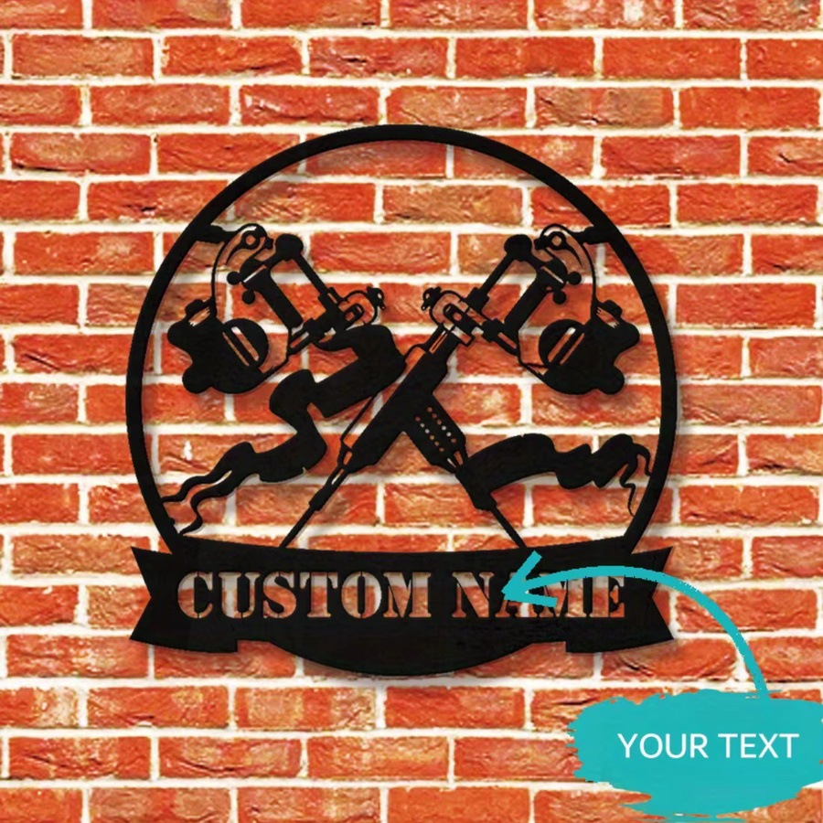 Personalisierte Metall-Wandkunst Hello Young für Tattoo-Künstler, rundes Wanddekor in Schwarz - Bild 5