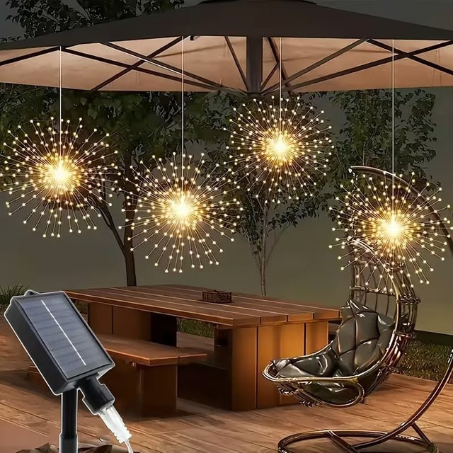 OKAL RED EAST Solar-Feuerwerkslichter LED Außenleuchten mit 8 Beleuchtungsmodi in Warmweiß für Garten und Hochzeit - Bild 1