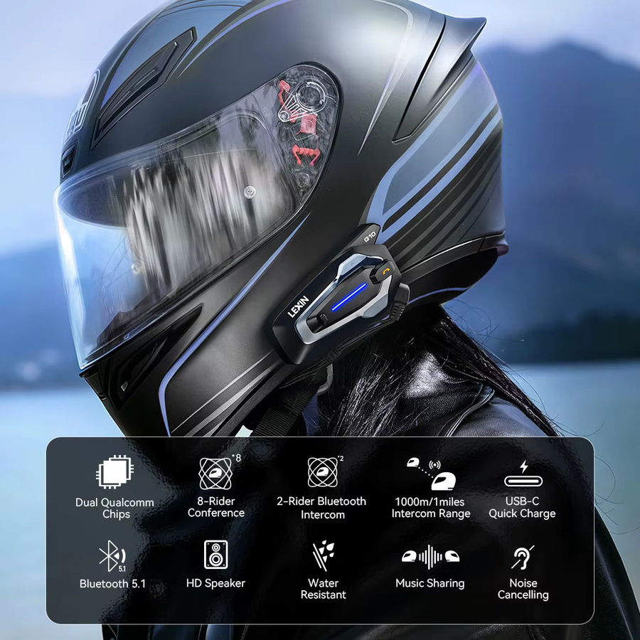 LEXIN NEW-LEXIN G10 Motorradhelm-Intercom mit Dual-Qualcomm Bluetooth 5.1 für 8 Fahrer, inklusive parallelem Audio-Intercom und Musik-Streaming, Schwarz - Bild 2