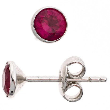 Colfem Ohrstecker rund, 925 Sterling Silber, rhodiniert, 2 Zirkonia rot, Unisex - Bild 1