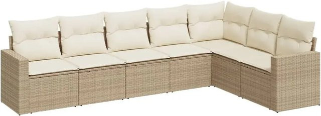 vidaXL 7-teilige Garten-Sofagarnitur aus Poly-Rattan mit Kissen in Beige und Cremeweiß - Bild 1