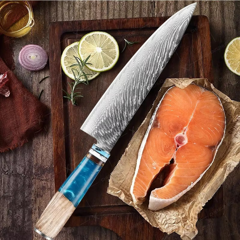 WXCOO Damaskus Küchenmesser Set zum Schneiden von Fleisch und Obst, Japanisches Santoku und Cleaver, 1-10 Stück - Bild 2