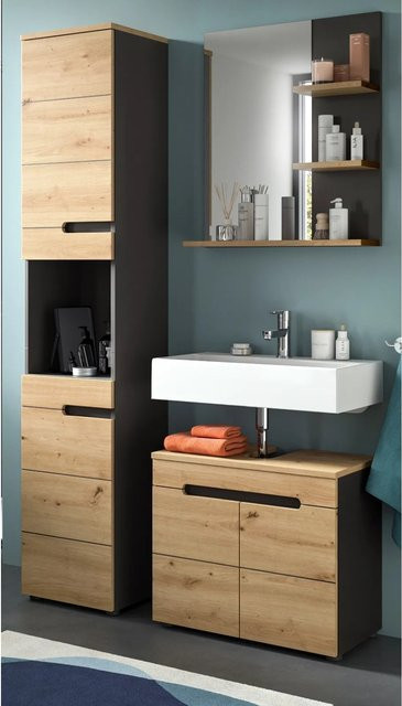Inn.Furn Badmöbel Set Cooper 3-teilig in Eiche und Grau, modern, B/T/H: 116 x 34 x 193 cm - Bild 1