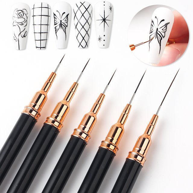 Full Beauty Nail Art Liner Pinsel Set, 5 Stück, Schwarz - Bild 1