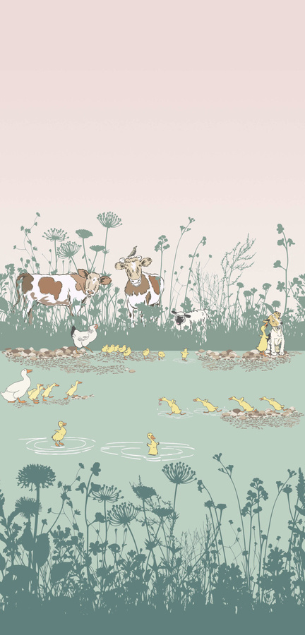 Little Greene Tapete Riverside Capers Quack Mural mit Tiermotiv in Multicolour für Kinderzimmer - Bild 1