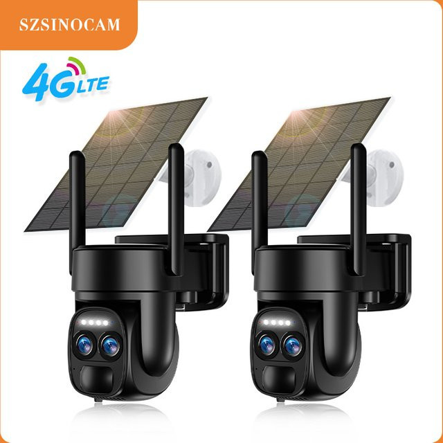 SZSINOCAM 2er-Set Außen-Überwachungskamera mit 2K Doppellinse, kabellose 4G Solar-Kamera mit eingebauter Batterie, Schwarz - Bild 1