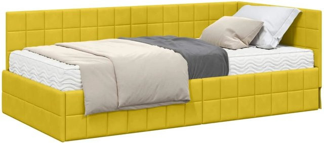 vidaXL Eckbettgestell mit 2 Matratzen und Kopfteil aus gelbem Samt, B/T/H: 90 x 190 x 72 cm - Bild 1
