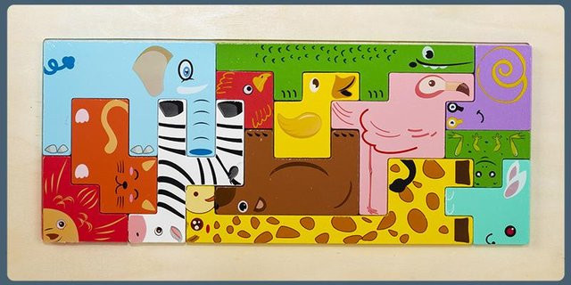 Holzfarbenes Puzzle-Spielzeug, Tiere, ab 3 Jahre - Bild 1