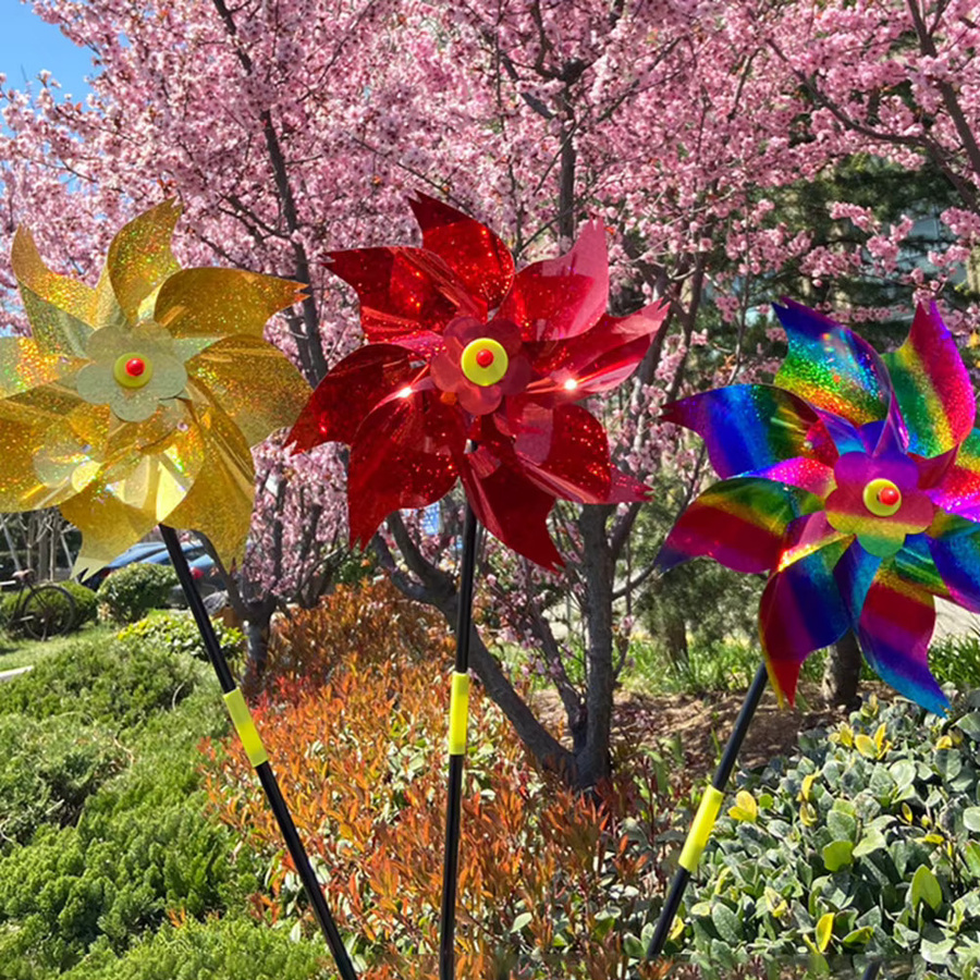 VAKIND Glitzernde Windräder als bunte Vogelabwehr für Garten und Hof, Mehrfarbig - Bild 3