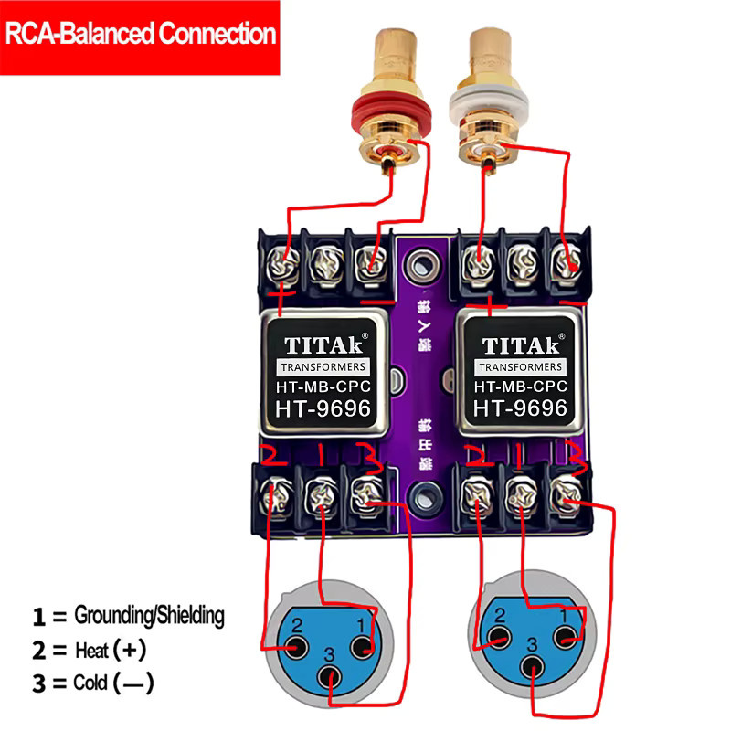 TITAK HT-9696 Permalloy-Audiosignaltransformator Audio-Isolator 600:600 für symmetrische und unsymmetrische Konvertierung von symmetrisch auf RCA (20 Hz–20 kHz) - Bild 3
