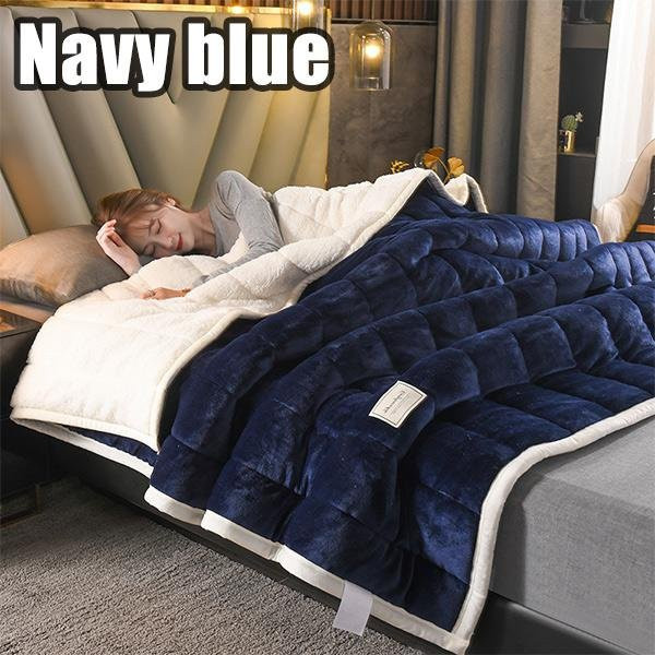 Warme Winterdecke aus Baumwollverbundstoff und Lammwolle, dreilagige verdickte Decke in Navy Blau, B/B/H: 200 x 230 cm - Bild 1