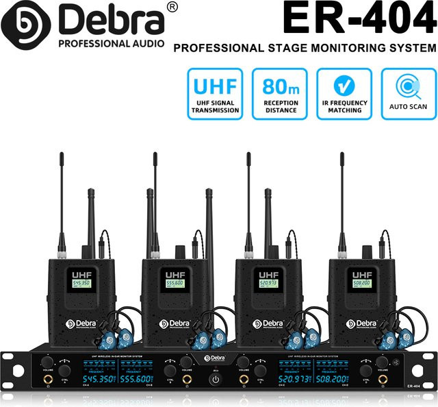 Debra ER-404 Professionelles Kabelloses In-Ear Monitoring System mit Infrarot-Synchronisation und mehreren Empfängern in Schwarz - Bild 1