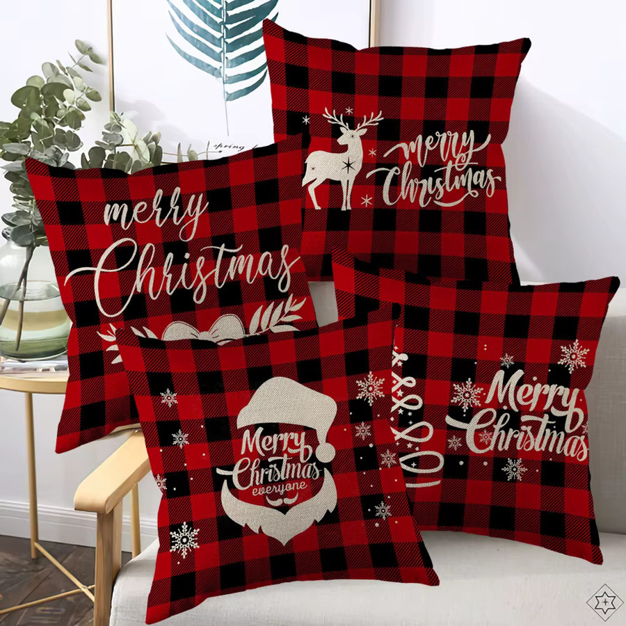 ZZN Kissenbezug aus Leinen mit rotem Streifenmuster und Frohe Weihnachten Design für deine Home Dekoration - Bild 2