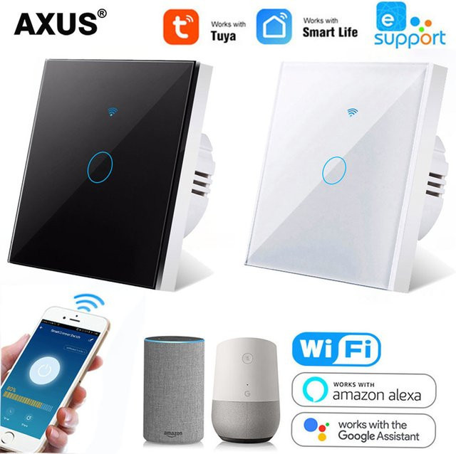 AXUS Wifi Smart Lichtschalter mit Glasschirm und Touch-Panel in Weiß, kompatibel mit Alexa und Google Home, EU 86 Standard - Bild 1