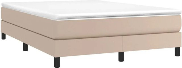 vidaXL Boxspringbett Hybrid mit Matratze und Matratzenauflage in Cappuccino-Braun aus Kunstleder, B/T: 140 x 190 cm - Bild 1