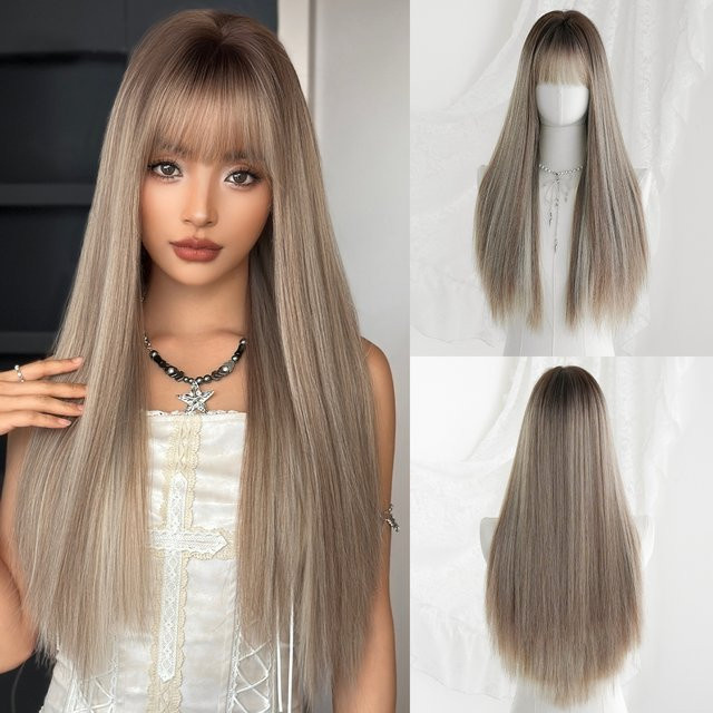 7JHH WIGS Perücke, lange gerade, aschbraun, synthetisch, Damen - Bild 1