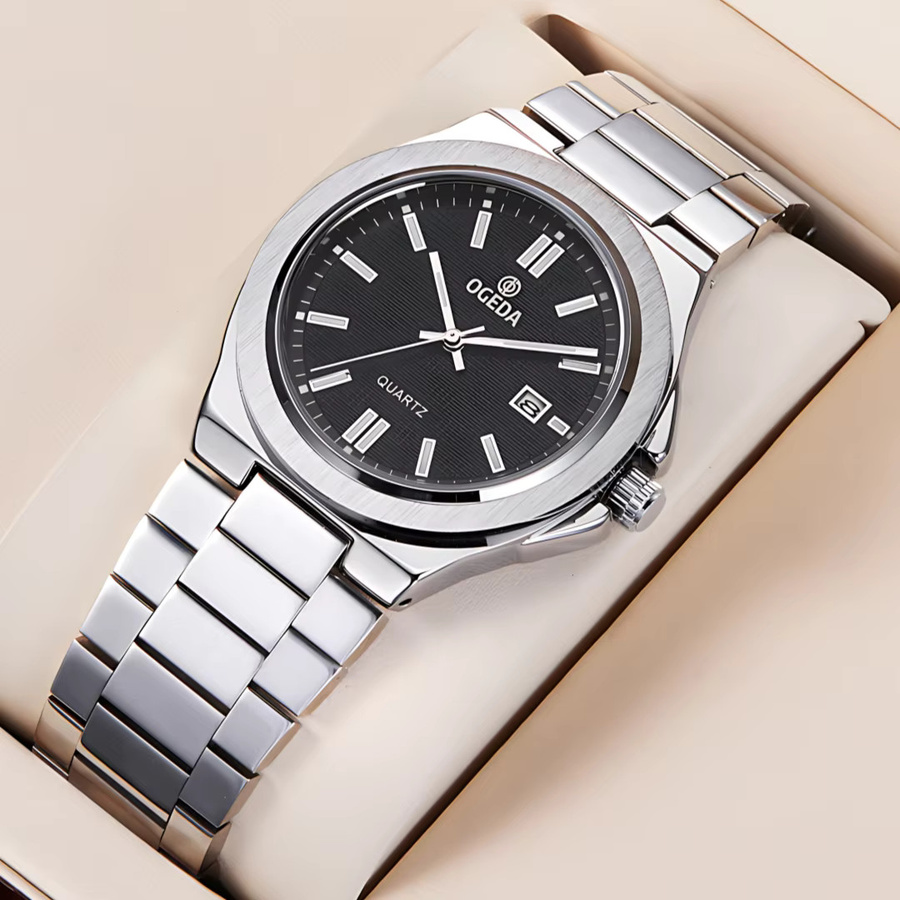 OGEDA Chronograph Armbanduhr, Edelstahl, Quarz, Schwarz, Herren - Bild 3