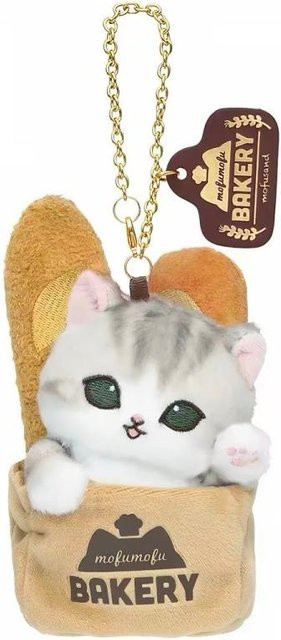 Mofusand Bäckerei Haifisch Katze Plüschtier Schlüsselanhänger, beige, Unisex - Bild 1