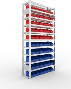 META Steckregal S3 CLIP 100 verzinkt mit 10 Böden blau rot B/T/H: 100 x 30 x 200 cm - Bild 1
