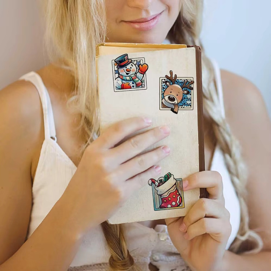 Wiederverwendbarer transparenter Silikon-Siegelstempel für Weihnachtsdekoration mit Motiven wie Weihnachtsschneemann, Lebkuchenmann, Rentier und Holly - Bild 5