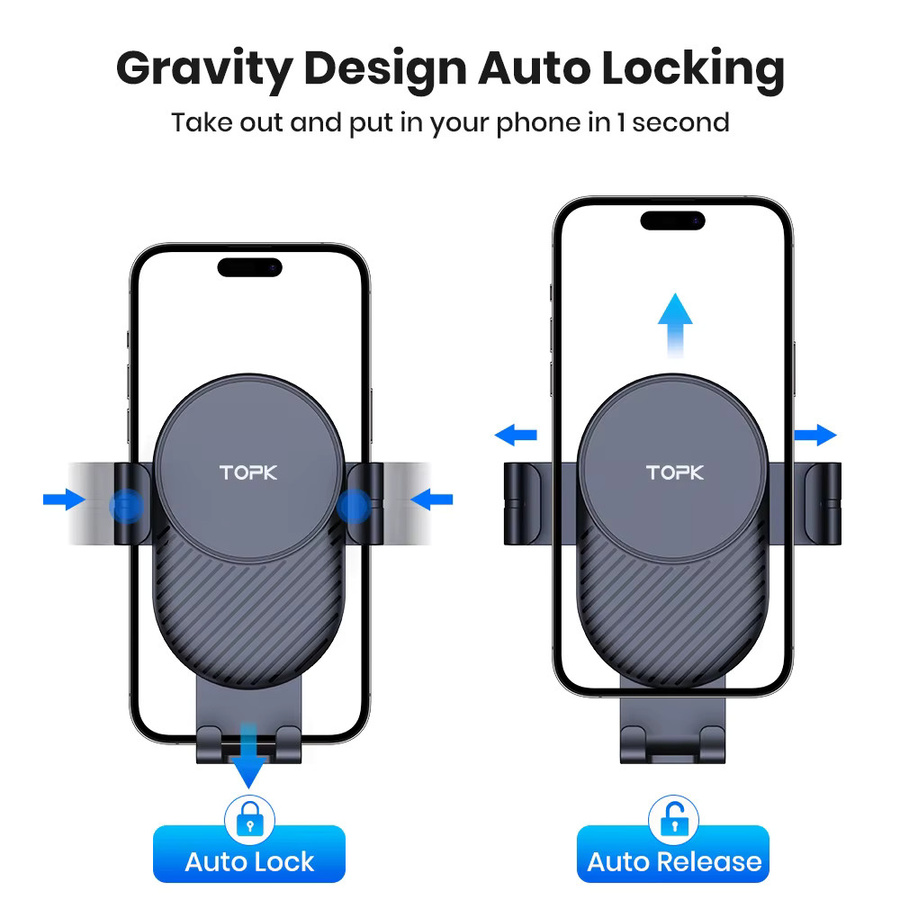 TOPK Universeller Autotelefonhalter für die Lüftungsschlitzhalterung in Schwarz, freihändiger Handy-Ständer kompatibel mit iPhone und Android-Smartphones - Bild 3