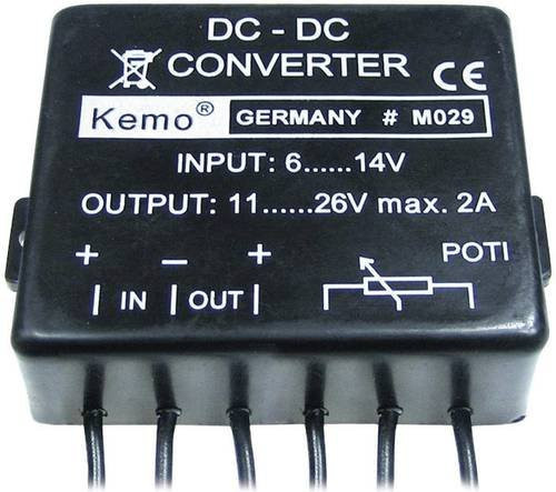 Kemo M029 Gleichspannungswandler Baustein in Schwarz mit Eingangsspannung 6 - 14 V/DC und Ausgangsspannung 11 - 26 V/DC 2A - Bild 1