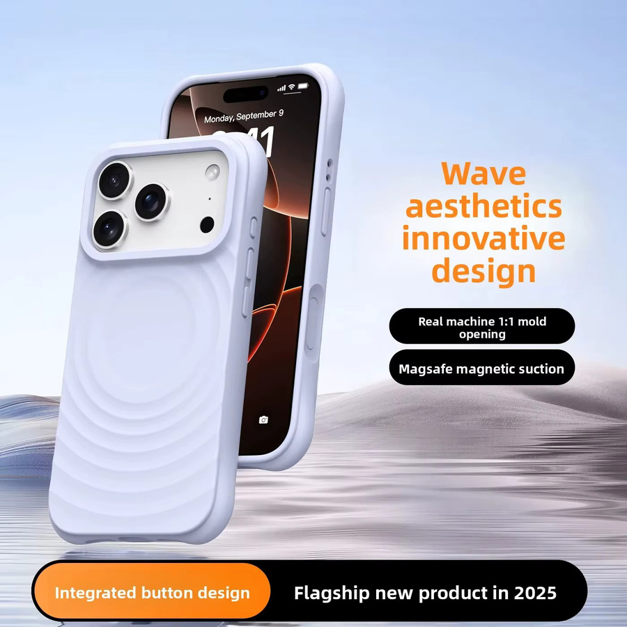 Apple MagSafe Flüssigsilikon Wasserwellen Hülle für iPhone 14 15 16 17 Pro Max in Grau - Bild 4
