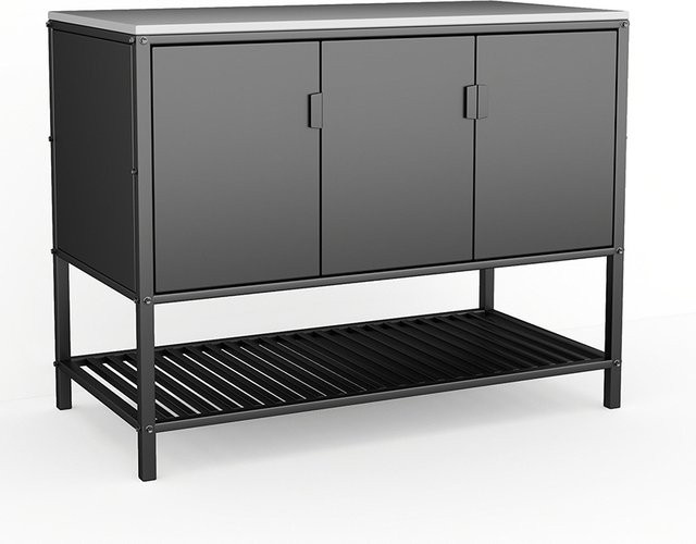 XMSJ Modulare Outdoor-Küchenzeile aus Edelstahl in Silber und Weiß, Wetterfester BBQ-Grillschrank für Garten und Terrasse, B/T/H: 120 x 60 x 93 cm - Bild 1