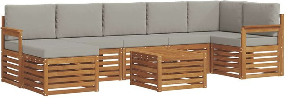 vidaXL Outdoor-Sofagarnitur aus Akazie mit 8-teiligem Set und Kissen in Natur und Hellgrau - Bild 1