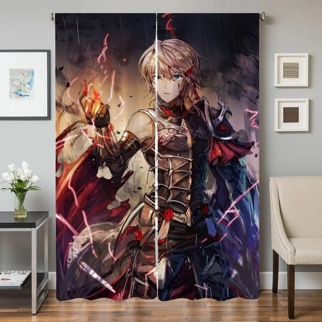 2er-Set Kings Raid Verdunklungsvorhänge für Wohnzimmer und Schlafzimmer, halbtransparent, mehrfarbig, B: 50 cm, H: 70 cm - Bild 1