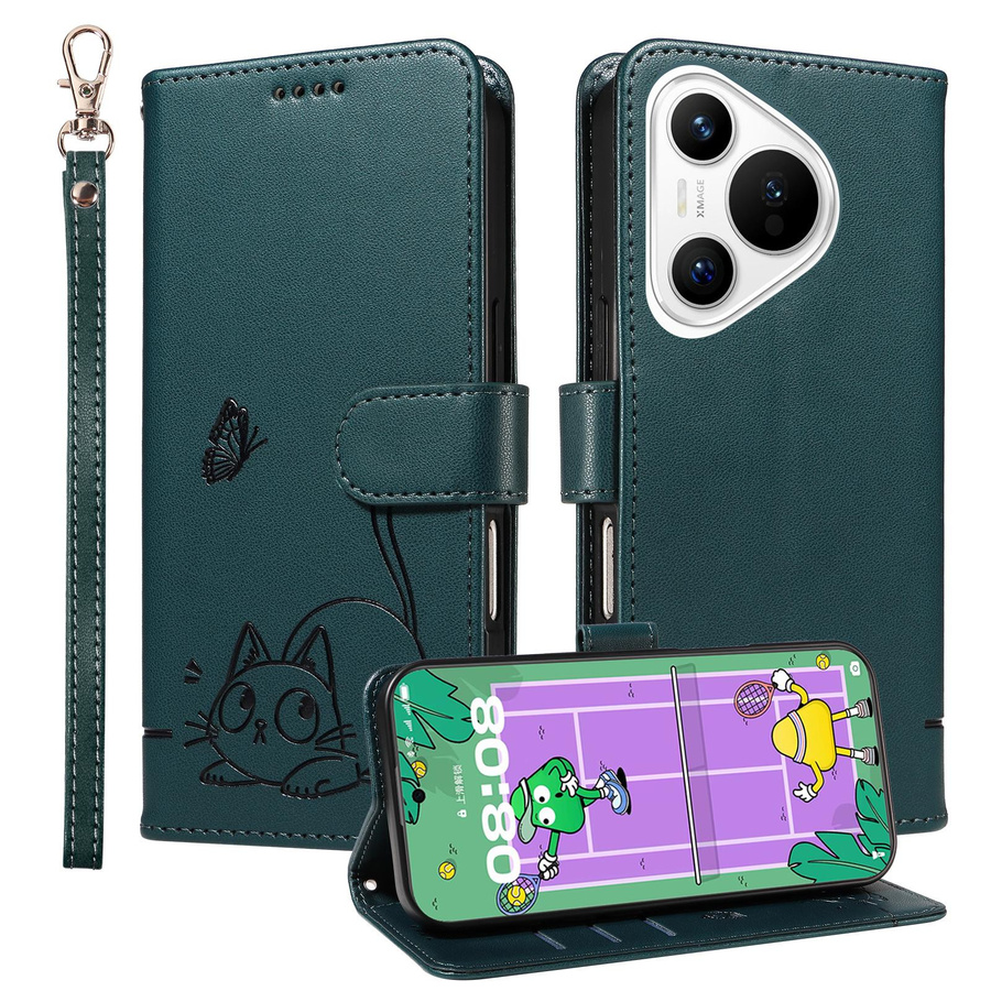 Magnetische Klapp-Lederhülle für Huawei P8 P9 P10 P20 P30 P70 Mate 10 20 Pro Lite 2017 mit Katze Schmetterling und geprägtem Design in Rot - Bild 1