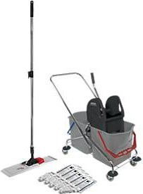 Schäfer Shop Pure Reinigungswagen Set mit 2x 27 Liter Doppelfahreimer, Presse, Kunststoff-Klapphalter und 5 Baumwollmopps - Bild 1