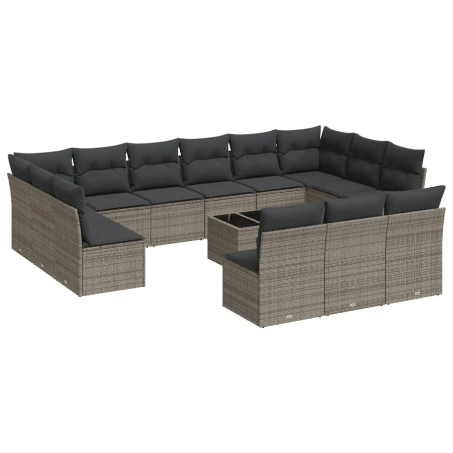 vidaXL 14-tlg Garten-Sofagarnitur in U-Form aus Polyrattan mit Kissen in Grau - Bild 2