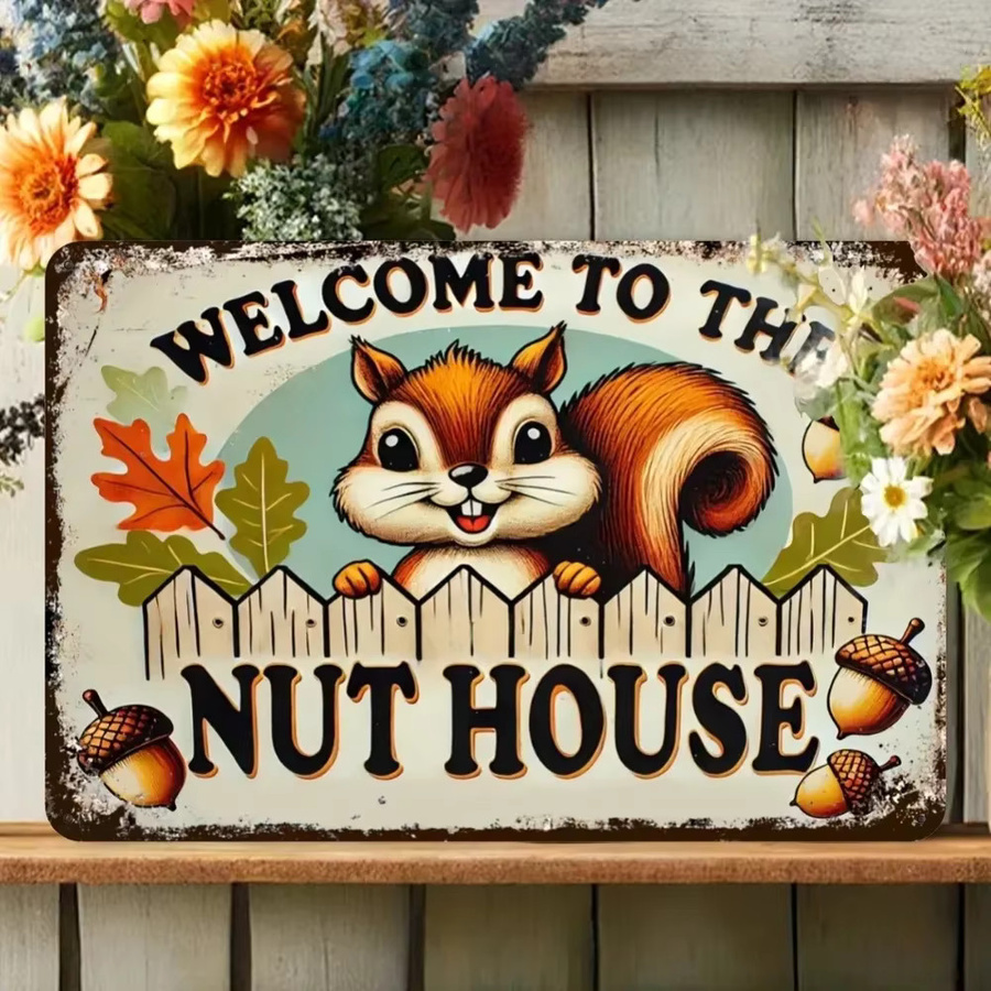 Potdemiel Aluminiumschild Welcome to Nut House mit Eichhörnchen für die Herbstgartendekoration, Breite: 20 cm, Höhe: 20 cm - Bild 4