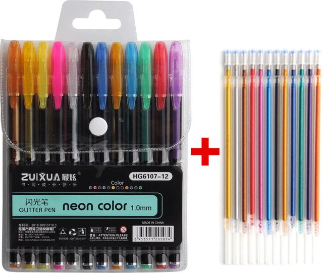 Baikingift Glitter Gel Stifte Set, 12 Teile, Mehrfarbig, Glitzer Marker für Schule, Büro und Kunst - Bild 1