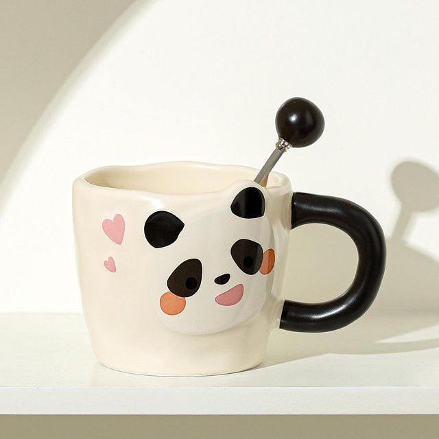 Handgefertigter Keramikbecher mit Panda-Relief von Yiran Furniture, weiß, 350,5 ml - Bild 1