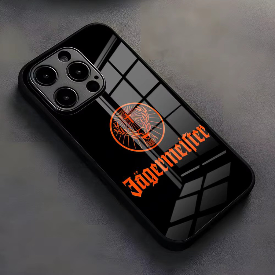 Jagermeister Logo Handyhülle aus Glas für iPhone 15 14 13 11 Pro Max und andere Modelle, Schwarz - Bild 2
