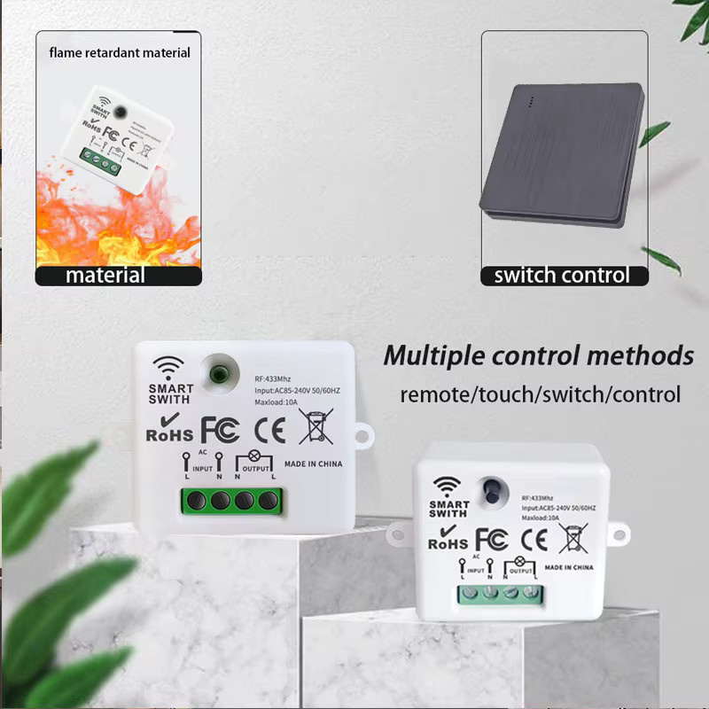 Szaoju Smart RF 433 MHz Mini Relais Empfänger mit Wand Panel und Fernbedienung für LED Lampen, Weiß - Bild 2