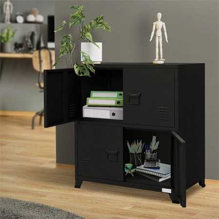 ML-Design Aktenschrank aus Stahl in Schwarz, freistehend mit zwei Ebenen, B/T/H: 75 x 40 x 80,5 cm