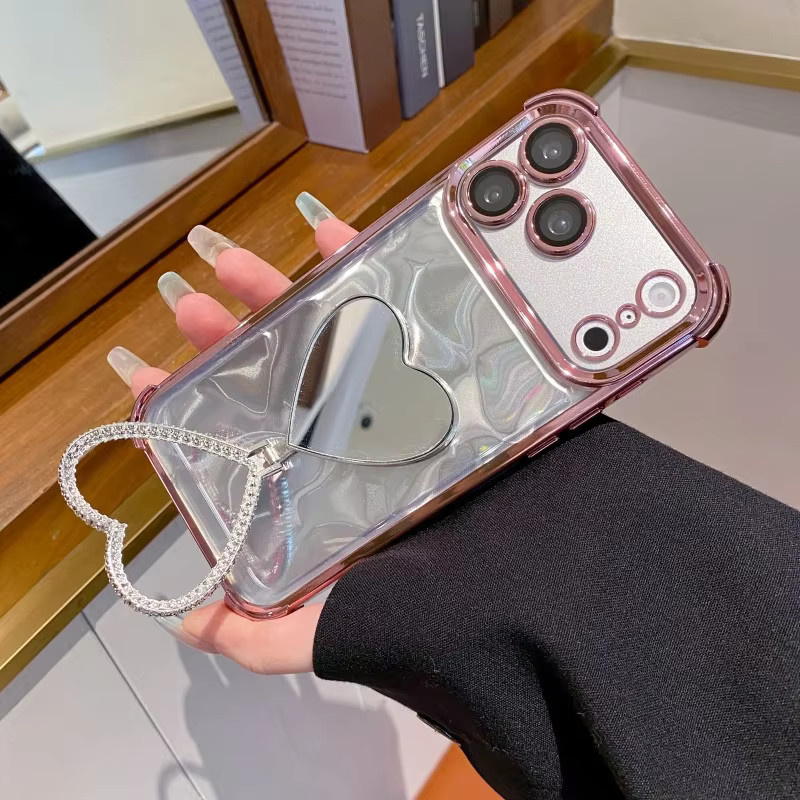 Eurynome Luxus Glitzer Handyhülle mit Standfunktion für iPhone, Stoßfestes Diamant-Design in Pink - Bild 1