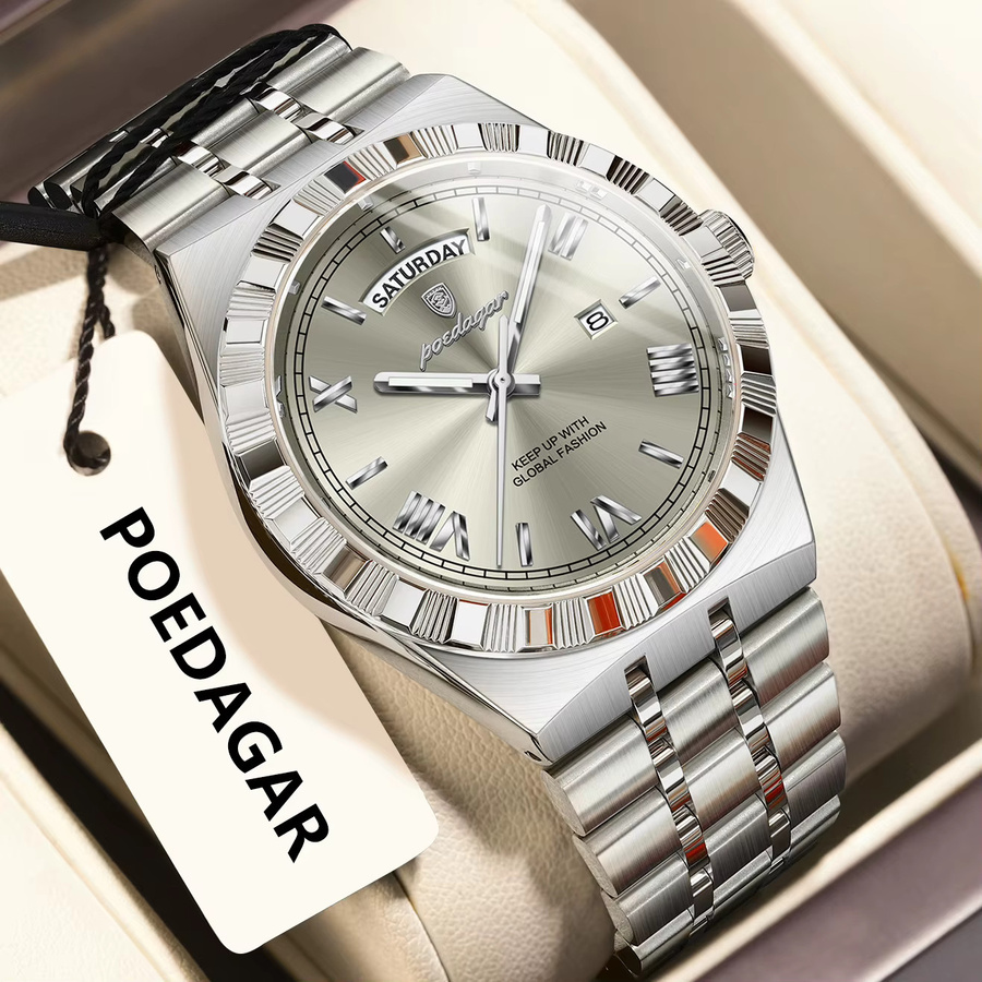 POEDAGAR Armbanduhr Edelstahl, Quarz, Silber, Herren - Bild 2