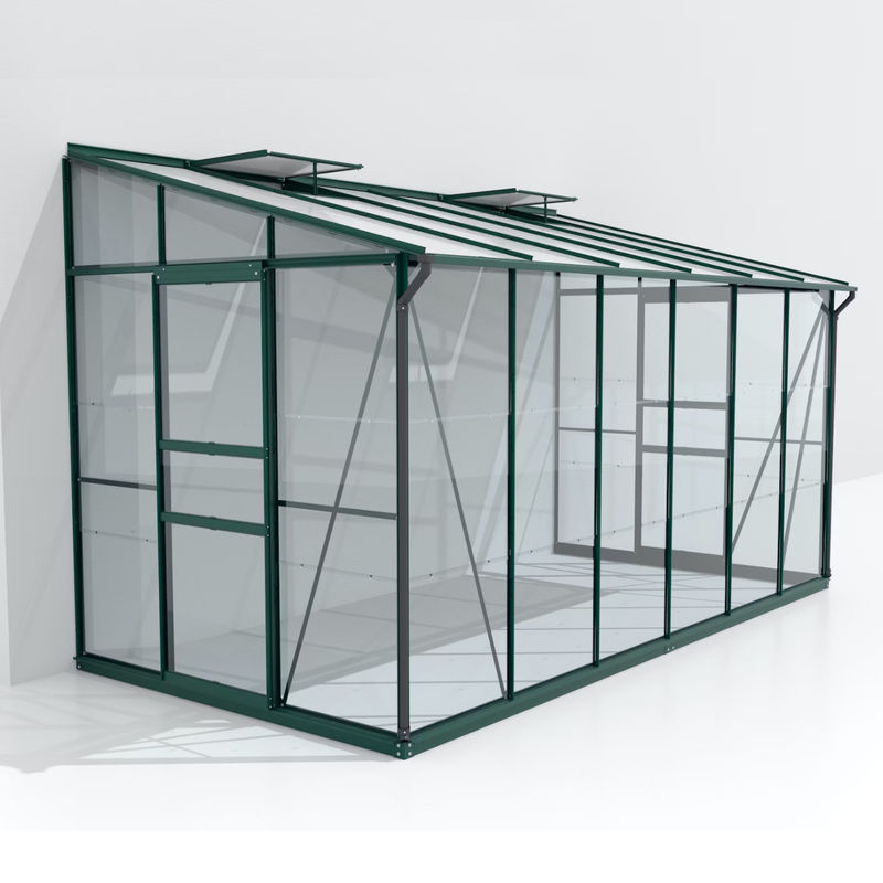 Vitavia Anlehn-Gewächshaus Ida 7800 in Smaragdgrün mit 7,8 m² Fläche, Pultdach und Doppelschiebetür - Bild 3