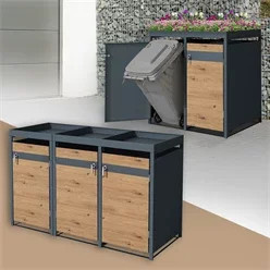 ML-Design Mülltonnenbox mit Pflanzdach für 3 Tonnen aus Stahl in Anthrazit-Eichenoptik, B/T/H: 200 x 80 x 124 cm - Bild 1
