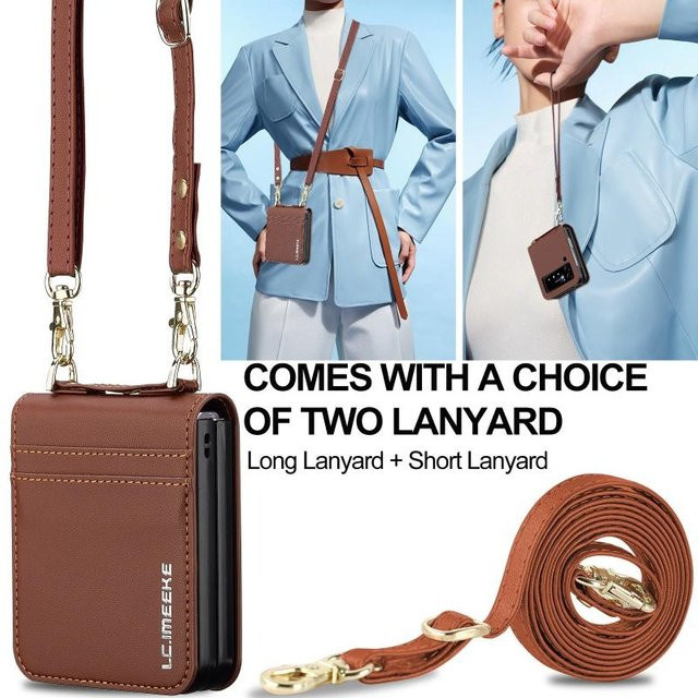 Lederbrieftasche Handyhülle mit Lanyard für Samsung Galaxy Z Flip 3 4 5 6 7 als Crossbody-Tasche und Kartenhülle in verschiedenen Farben - Bild 1