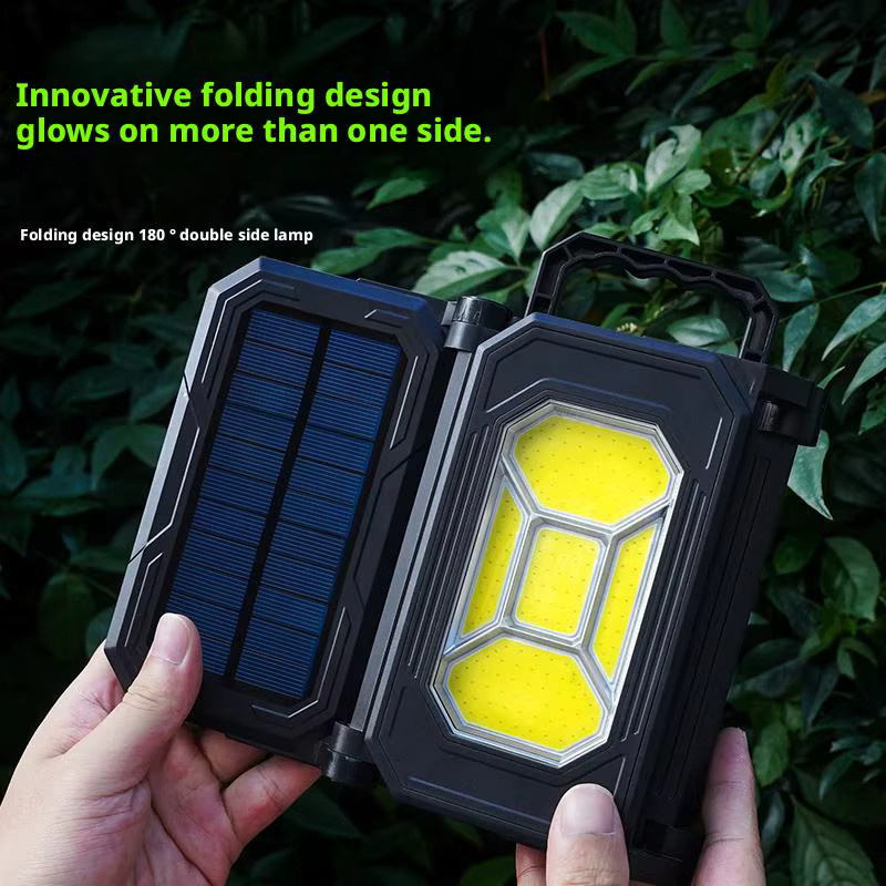 ESMARTER Solarbetriebene Campinglaterne in Schwarz, ausziehbar und faltbar mit Touch-Bedienung als Notfall-Handbeleuchtung und Flutlicht für den Garten - Bild 2