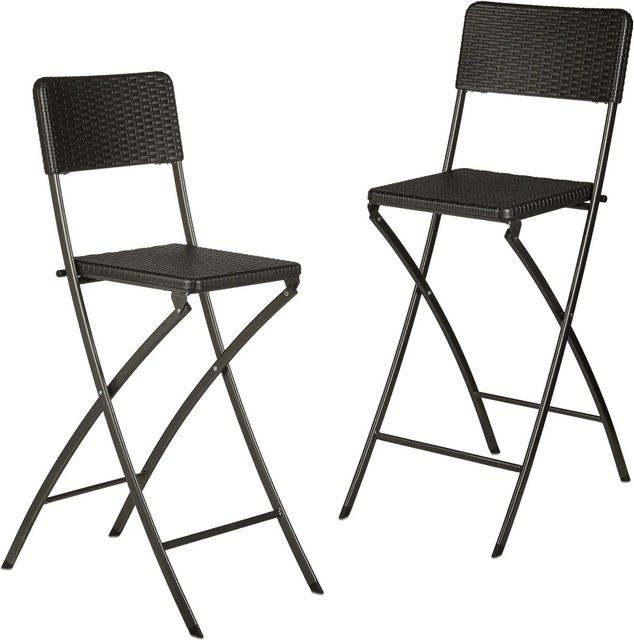 Relaxdays Barhocker 2er Set in Schwarz mit Rattanoptik aus Kunststoff und Stahl, klappbar, Höhe: 115 cm, Breite: 44 cm, Tiefe: 63 cm - Bild 1