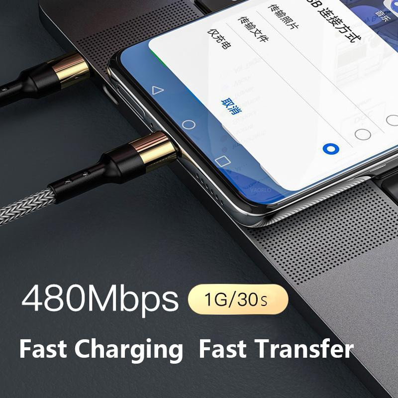 VAORLO USB-C auf USB-C Ladekabel 60 W mit 5 A Quick Charge 4.0 für Samsung S20, MacBook und iPad Pro, Grau - Bild 6