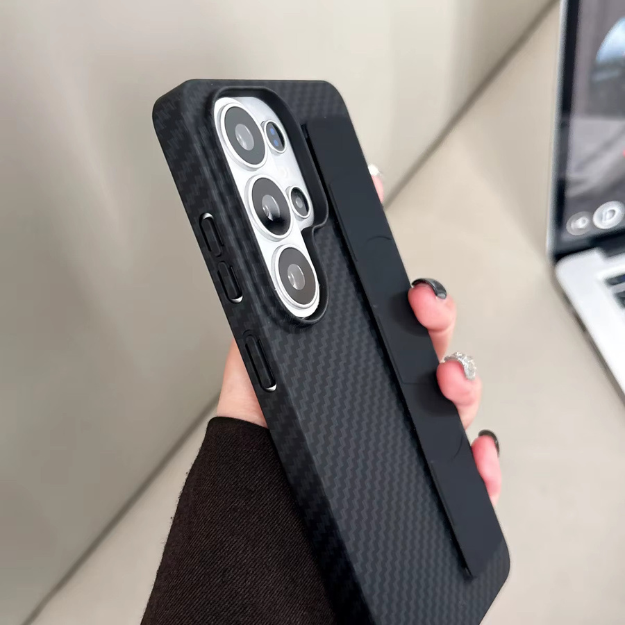Luxuriöse Silikon-Handyhülle mit Armband und Carbonfaser-Textur für Samsung S26 S25 S24 S23 Ultra Plus, Farbe: Schwarz - Bild 3