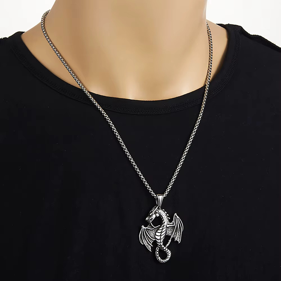 owlucky Anhänger Halskette, Böser Drache, Edelstahl, Silber, Unisex - Bild 2
