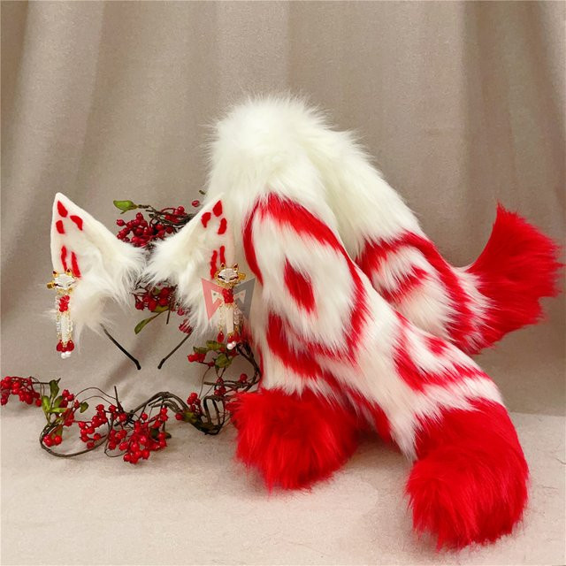 ManManGuGu Ohrringe, Fuchs Ohren, rot weiß - Bild 1